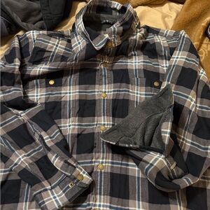 L.L. Bean Navy and Gray Plaid Shirt fleece lined
